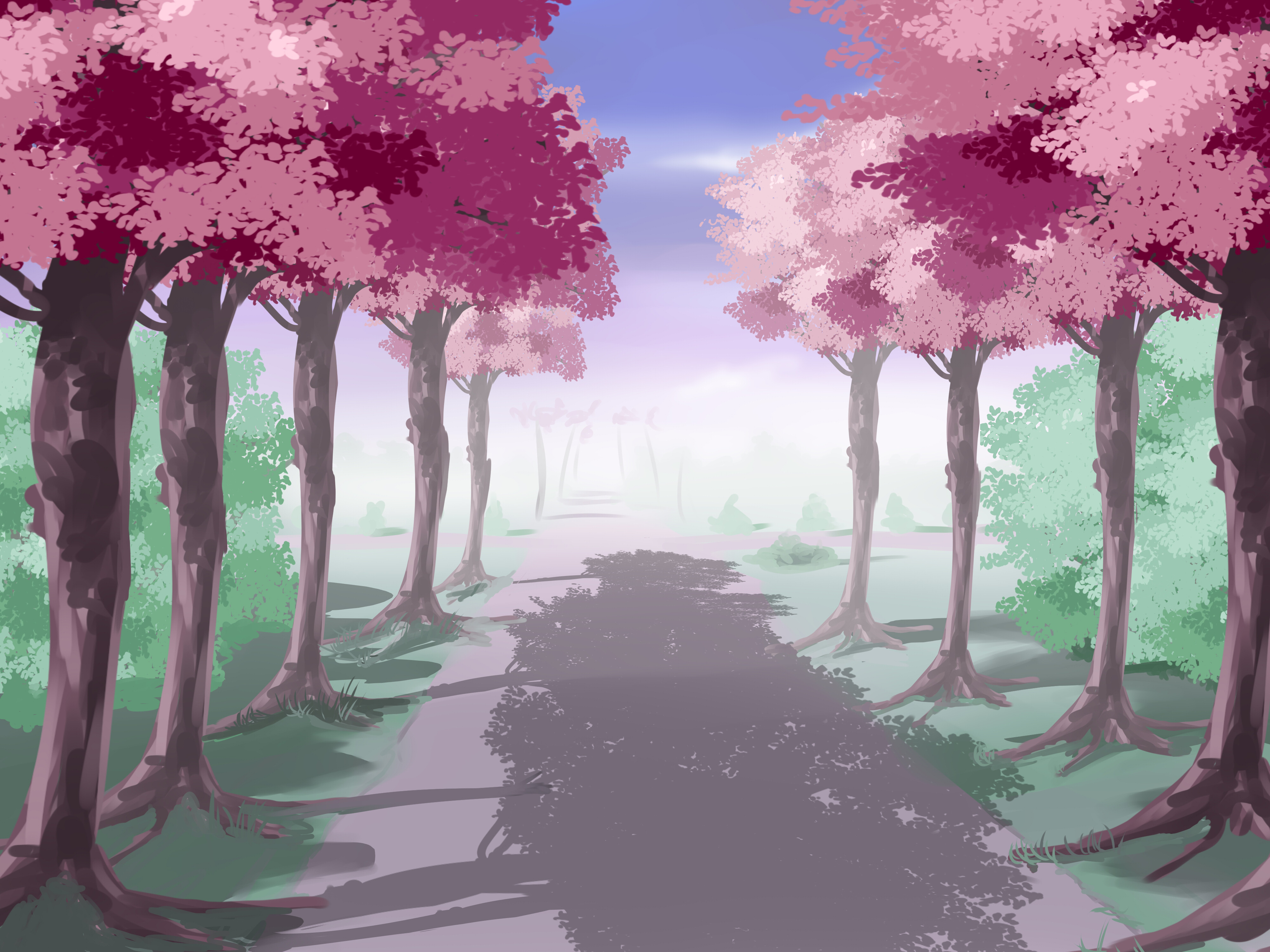 Anime Style Treed Lane Background