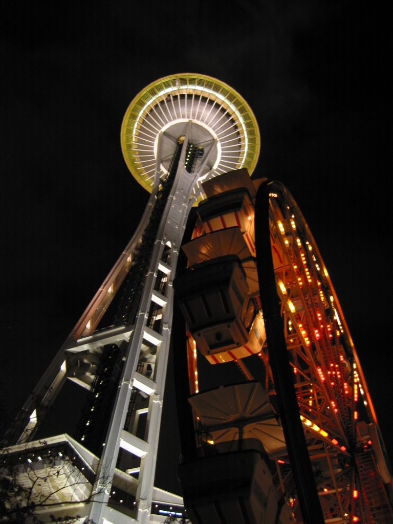 Space Needle and Ferris Wheel