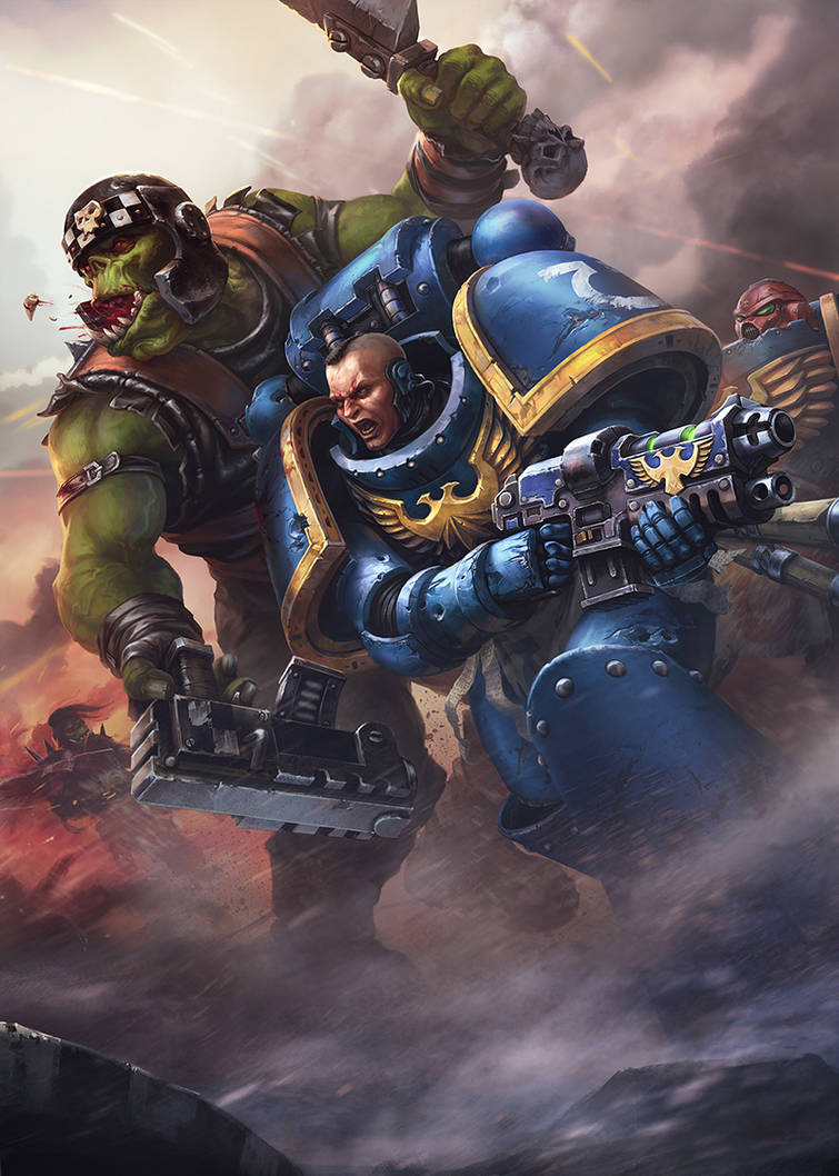 Space marine vs ork by AKIRAwrong on DeviantArt
