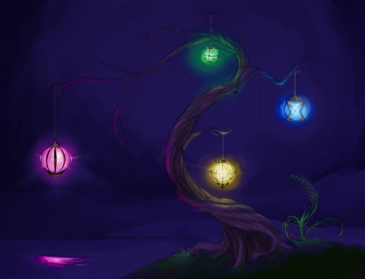 Mystic tree in a night glade