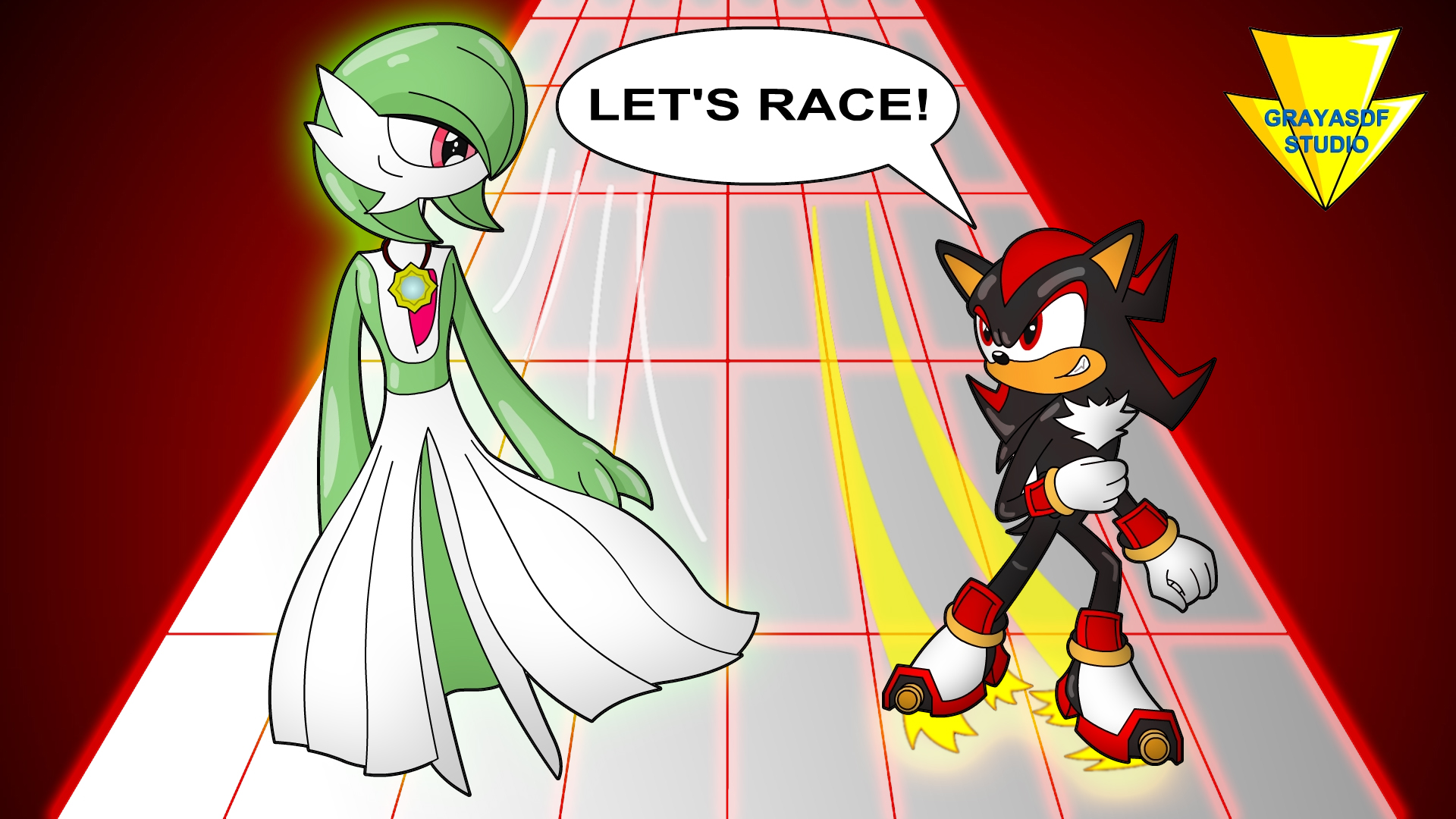 Gardevoir Vs Shadow - Let's Race! (coloured) by Imaflashdemon