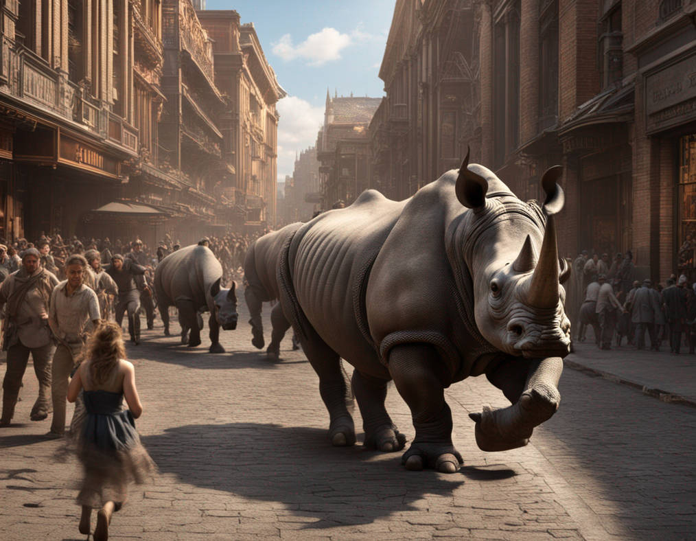 Rhino Ffe Rhino stampede on mainstreet by ai22art on DeviantArt