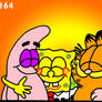 Garfield, Arlene, Spongebob and Patrick hug