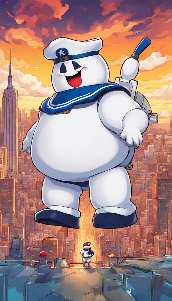 Mister Stay Puft Marshmallow Man wearing a sailor hat
