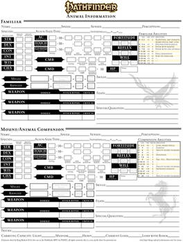 Character Sheet page 4 Companions and Familiars