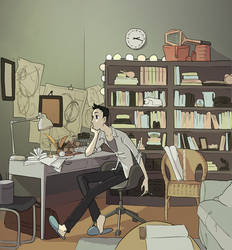 Emil at his desk