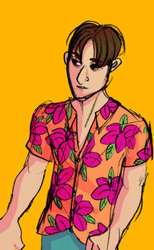 mr orange is wearing a hawaiian shirt