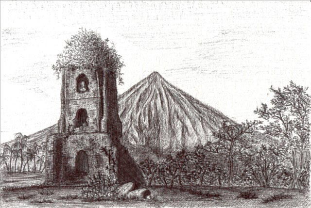 Mayon Volcano + Cagsawa Ruins by DoodlingDoe on DeviantArt
