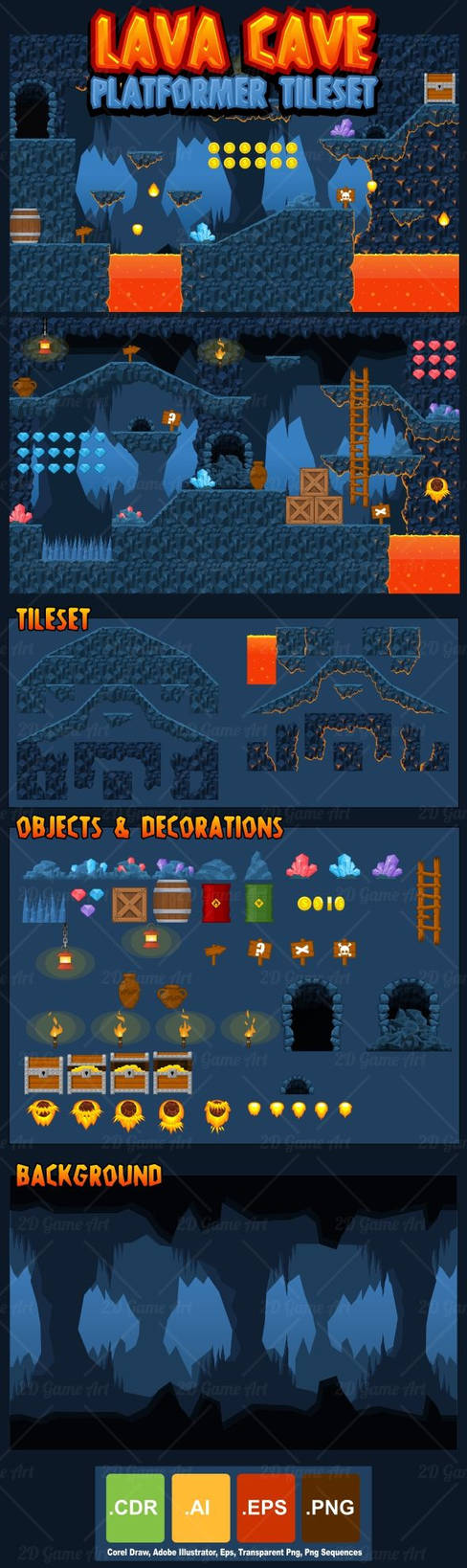 Lava Cave - Platformer Tileset by pzUH on DeviantArt