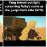 Yang cares for her sister Ruby in RWBY