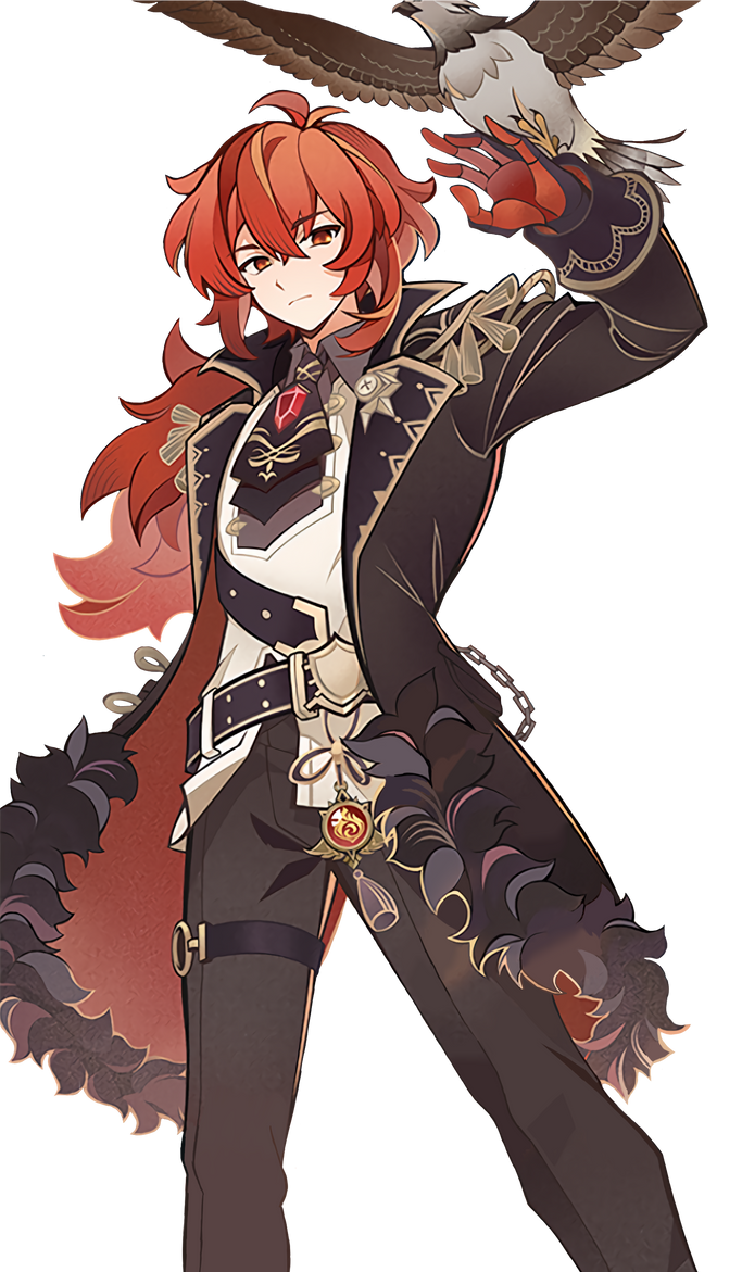 Diluc TCG card render by DainInPain on DeviantArt