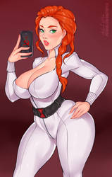 Black Widow Selfie (White suit) SFW