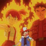 Pokemon Anime- Misty and Brock on fire