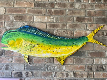 dolphin or mahi mahi painted wood patio art