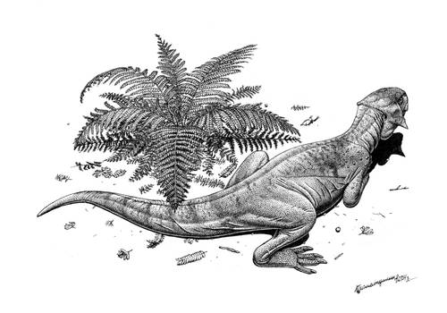 Psittacosaurus mongoliensis and fern