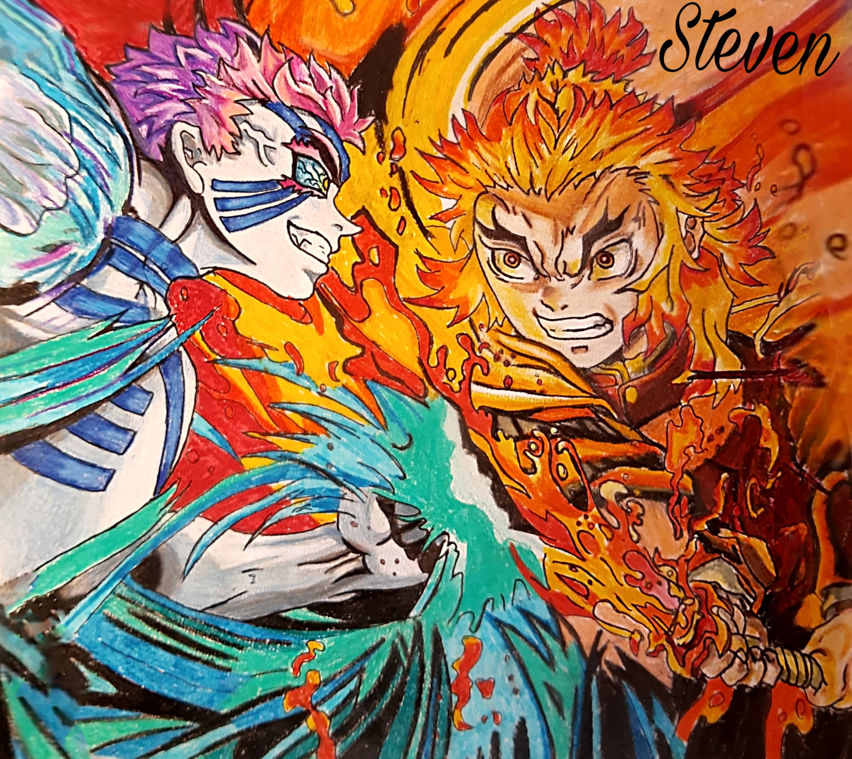 Rengoku vs Akaza - Kimetsu no Yaiba Mugen Train by iKouichi on DeviantArt