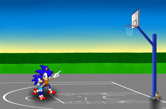 Commission - Sonic playing basketball with Aaron