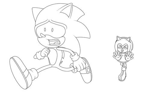 Amy chasing Sonic (Lineart)