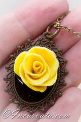 Dimensional Yellow Rose Polymer Clay Pendant