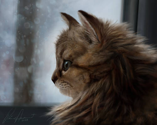 Update Digital painting- Kitty in the window