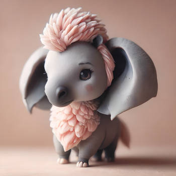 Chibi Elephant Donkey with Pink Flamingo Boa Fur 