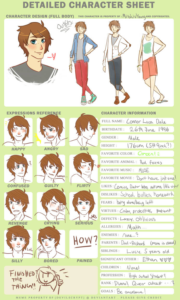 Detailed Character Sheet - Connor by MissLivYoung on DeviantArt