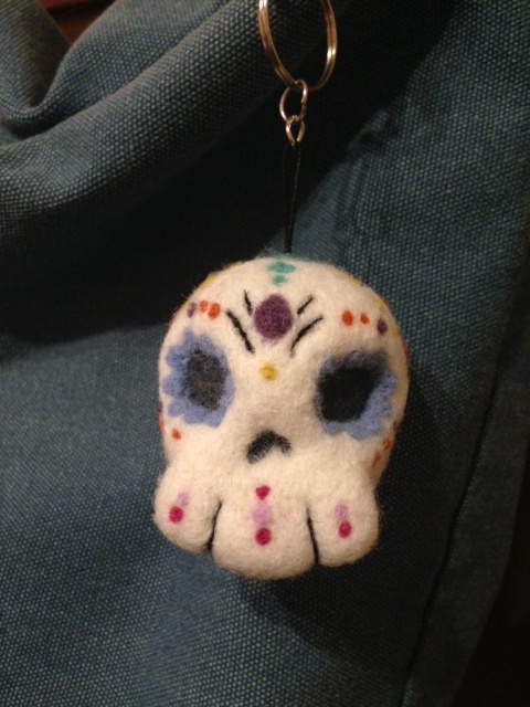 Needle Felted Sugar Skull Keychain