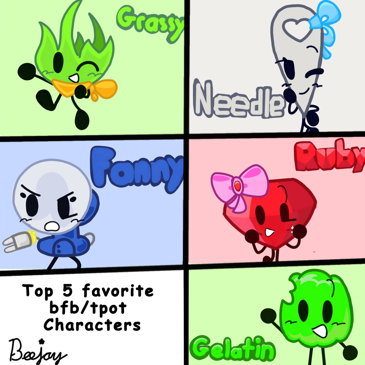 Top 5 favorite bfb/tpot characters by BeeJay329 on DeviantArt