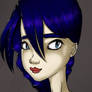 blue hair anime style girl face digital art