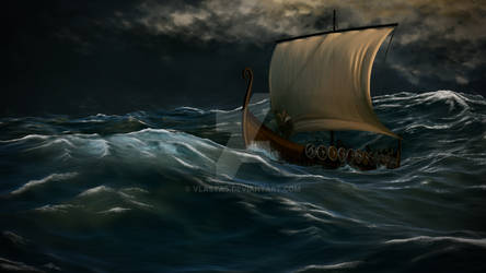 Viking ship in the storm