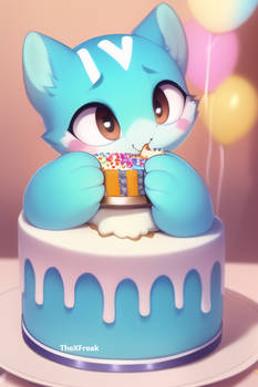 Cute cat monster eating cake (The Monster Bakery)