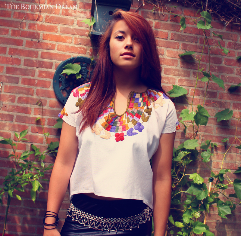 Upcycled Bohemian Mexican Hand Embroidered Top