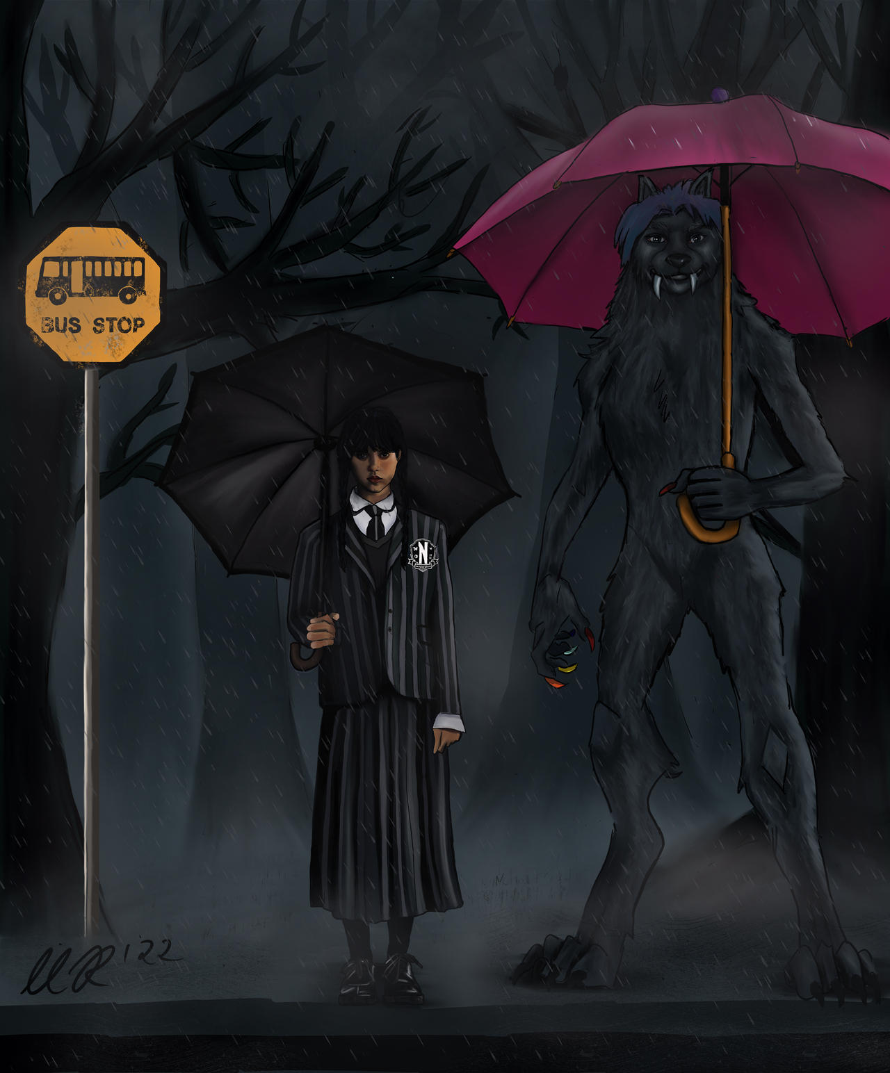 Wednesday and Werewolf Enid go on a trip by birdcagesanddemons on