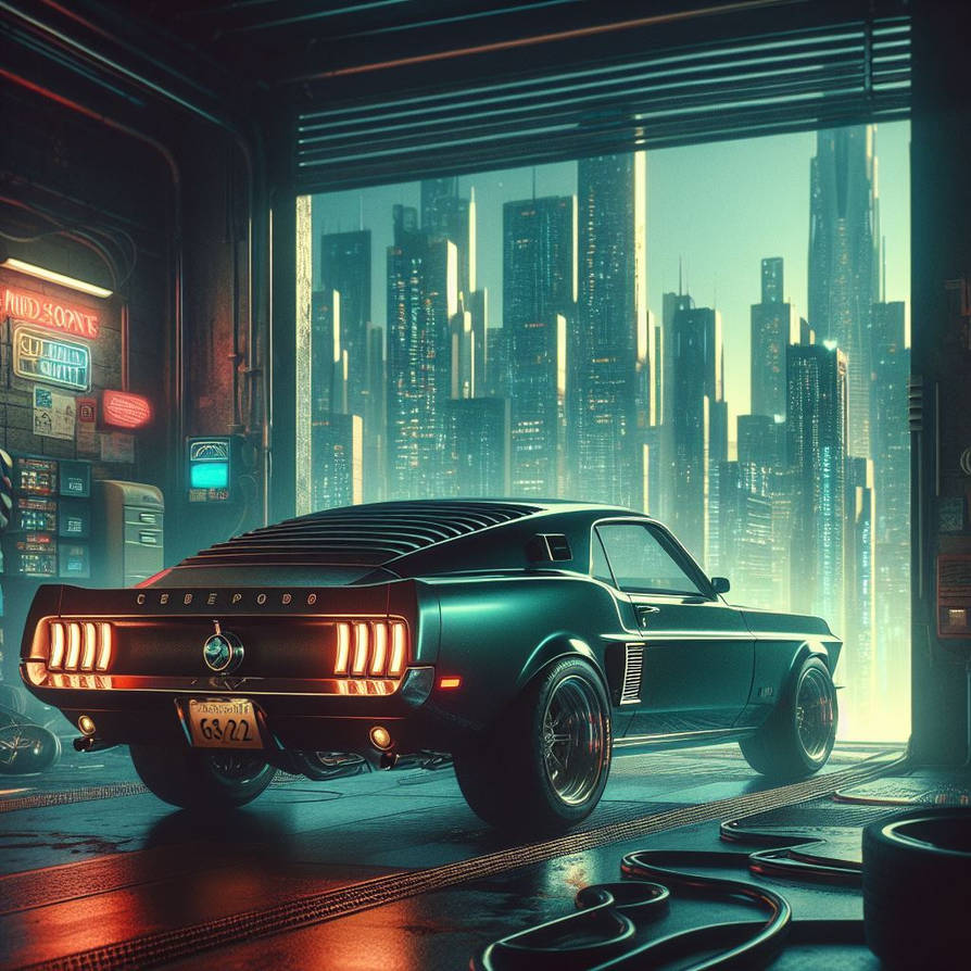 Cyberpunk image of an Ford Mustang 69 in a Garage by use2868cuatro on ...