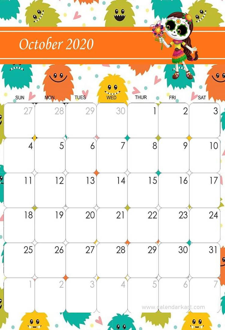 Printable October 2020 Cute Calendar by calendarkart on DeviantArt printable-october-2020-cute-calendar-by-calendarkart-on-deviantart