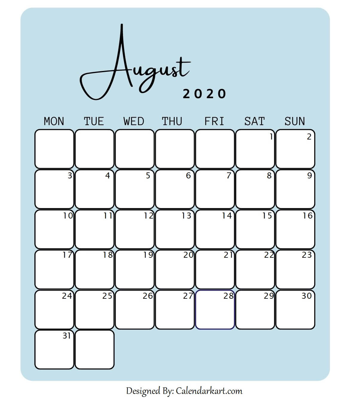 cute august calendar 2020 light blue by calendarkart on deviantart