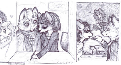 Fox + Krystal - ballpoint pen doodles by Luminosion