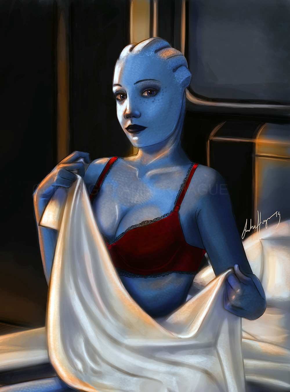 Liara in red lingerie