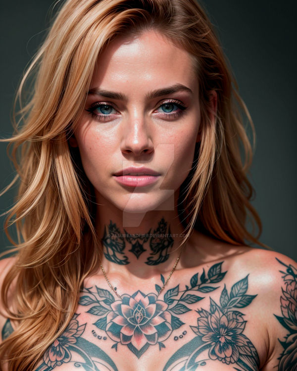Portrait of a stunning blueeyed tattooed blonde by AllureAndFire on