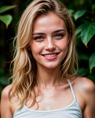 Live portrait of a stunning blonde with freckles
