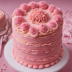 A Pink Cake Topped with Pink Roses