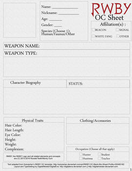 RWBY OC Character Sheet Printable Page 1