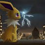 A Jolteon in a city of lights
