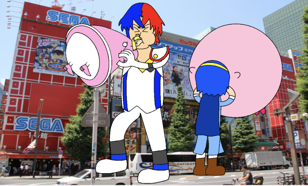 Giant Alear and Marth in Akihabara by Quazo-Hori on DeviantArt