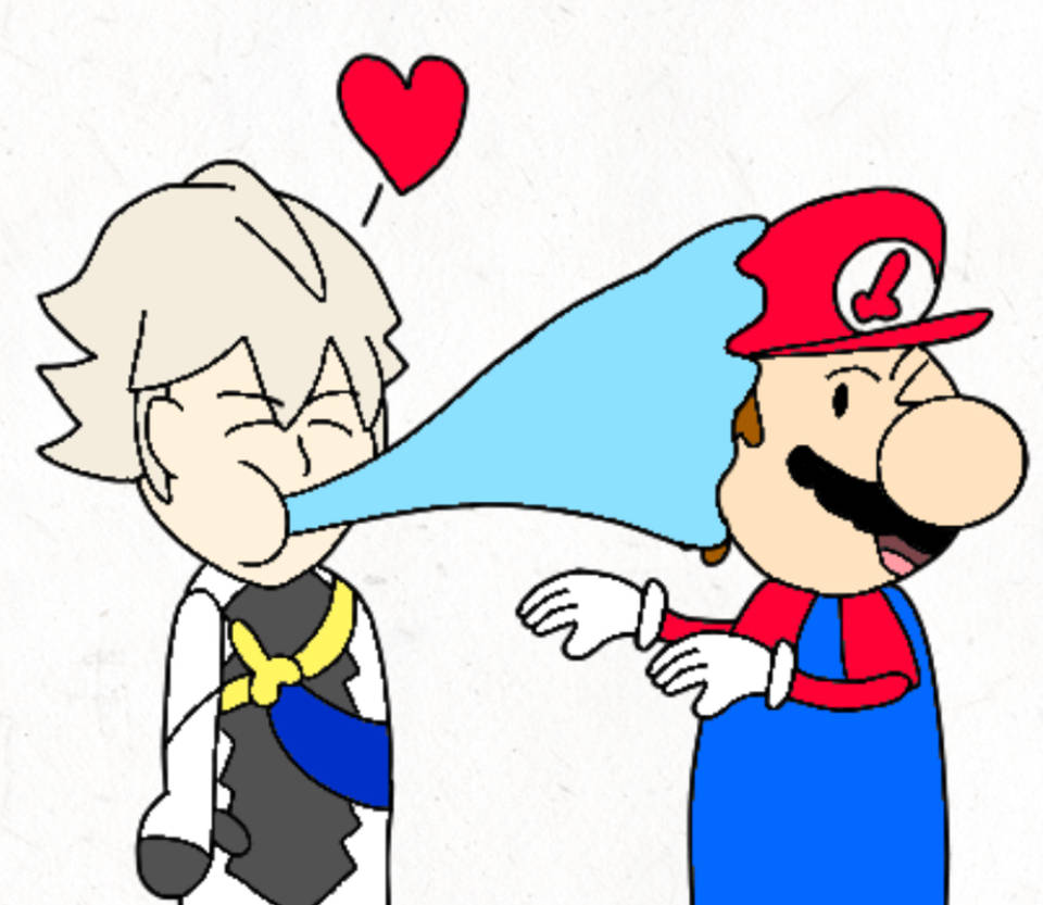 Corrin sprays Mario with water by Quazo-Hori on DeviantArt