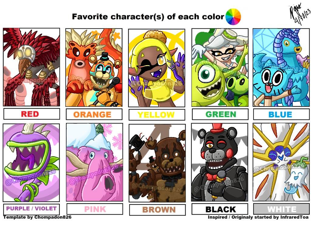Favorite character(s) of each color by Chompadon826 on DeviantArt