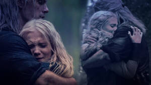 Geralt and Ciri hugging.