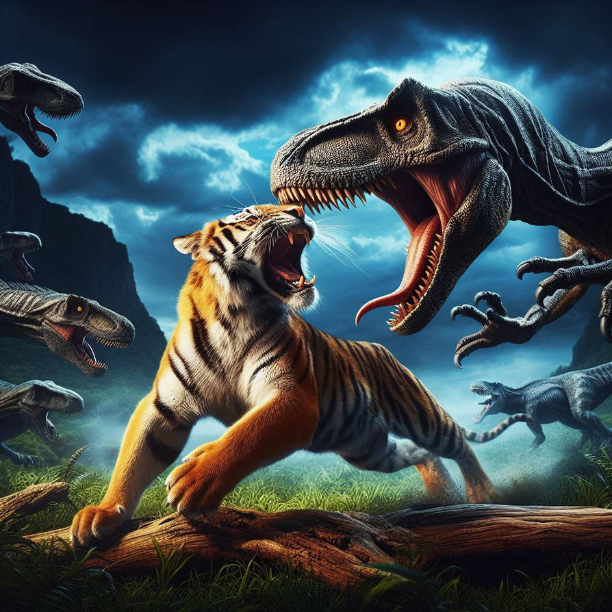 Tiger Rapter Tiger Ambushed by a Pack of Velociraptors by Ron-Tweedie on DeviantArt