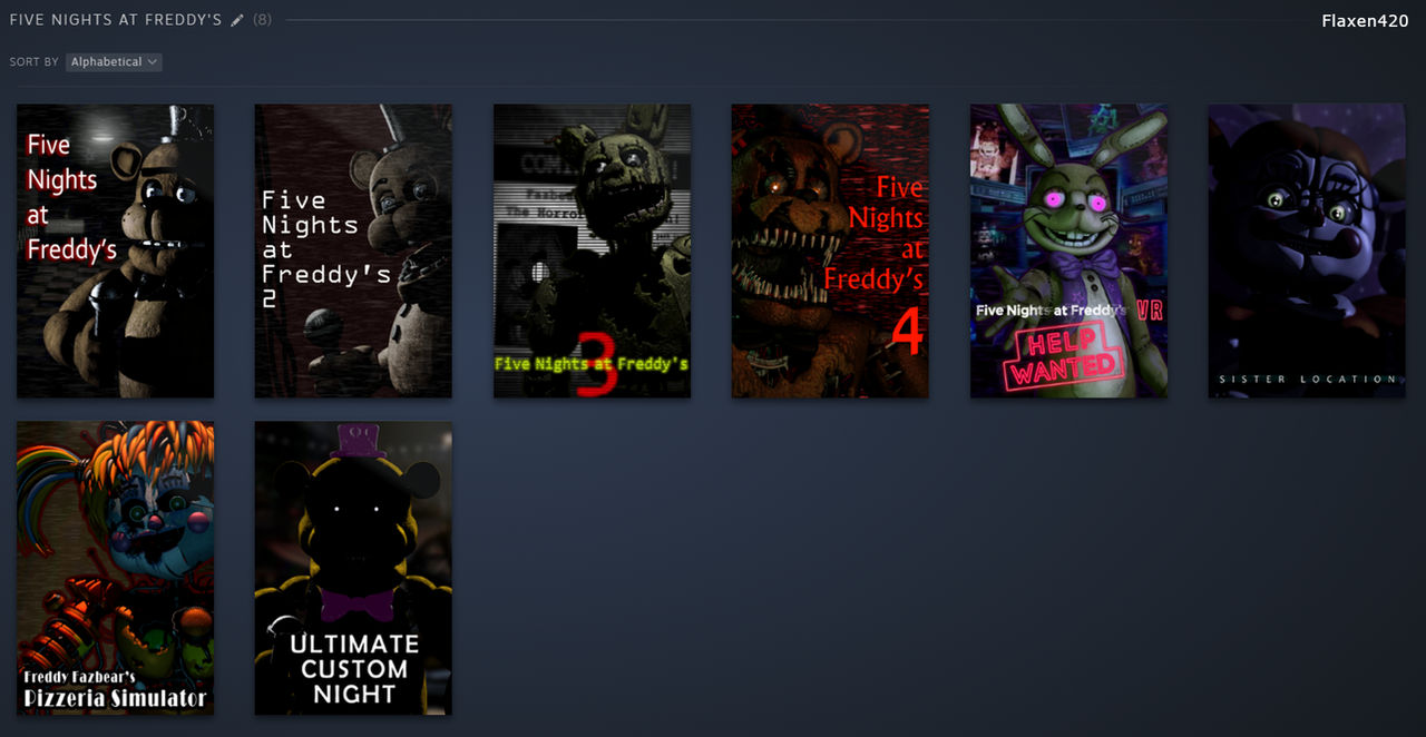 Made custom backgrounds, logos, & cover art for the FNAF Games on