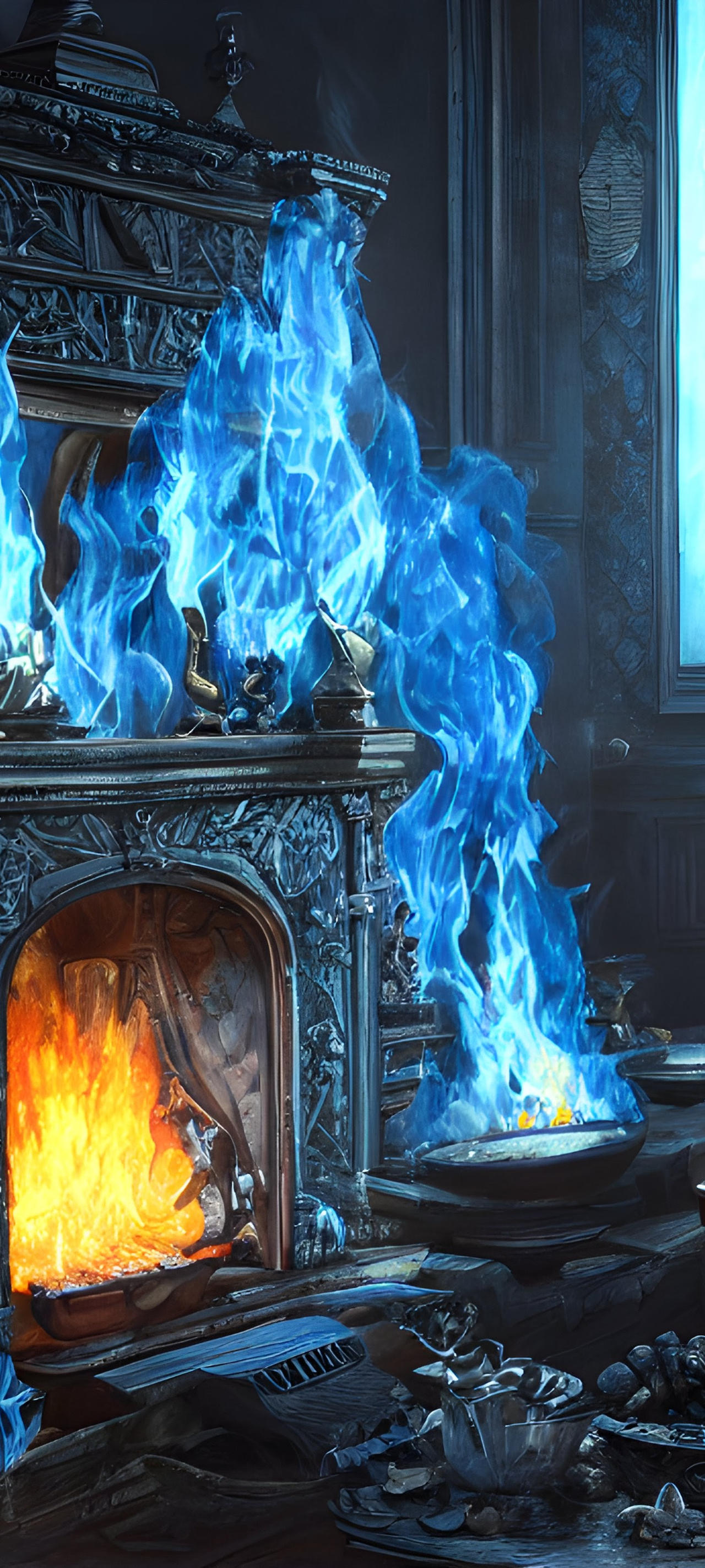 Dark, blue, fire, unreal engine, insanely detailed by Garguantuan on ...